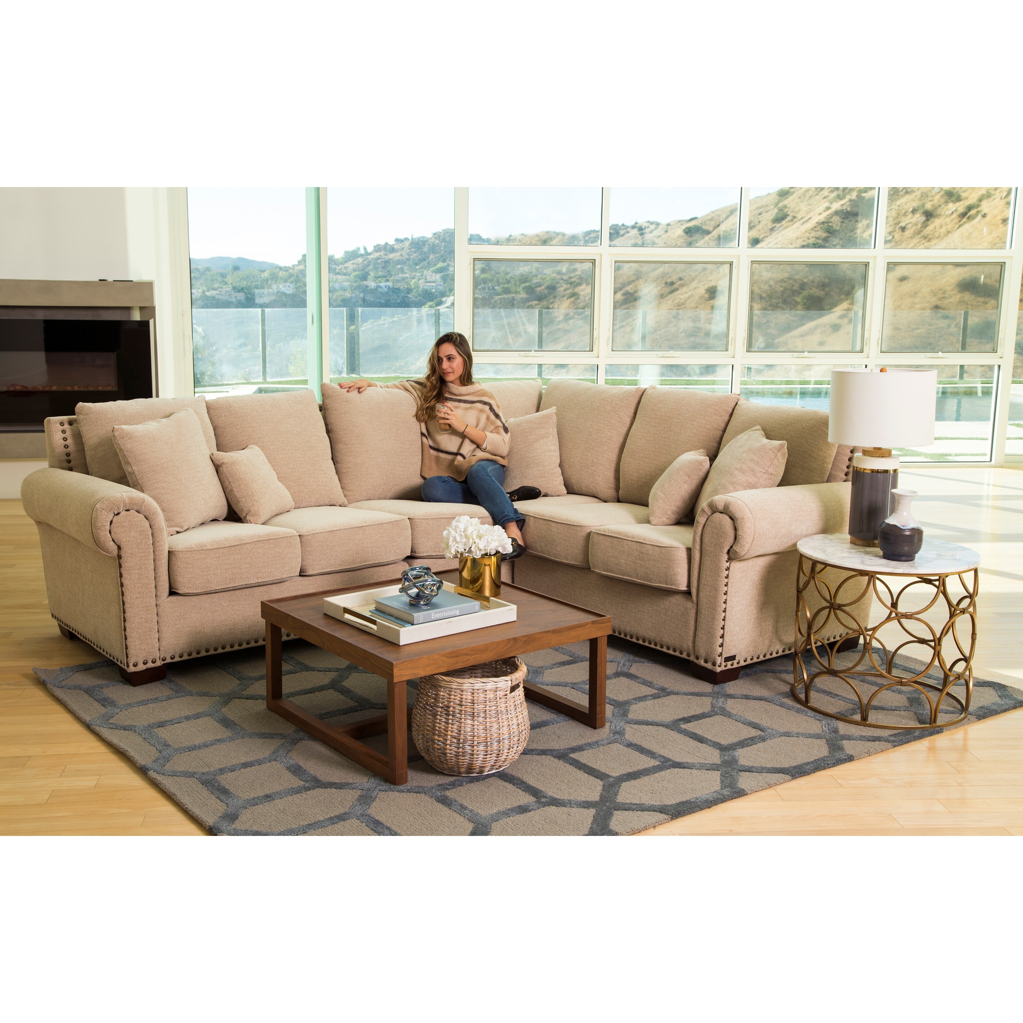 Shop Abbyson Santa Barbara Fabric Sectional Overstock 6315945