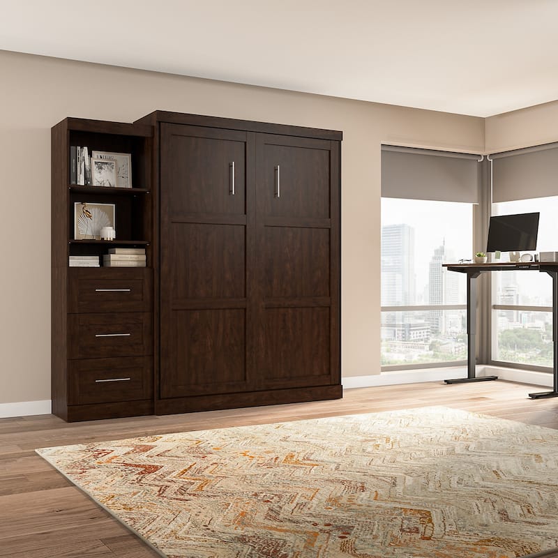 Bestar Pur Queen Murphy Bed with Shelving Unit and Drawers (90W)