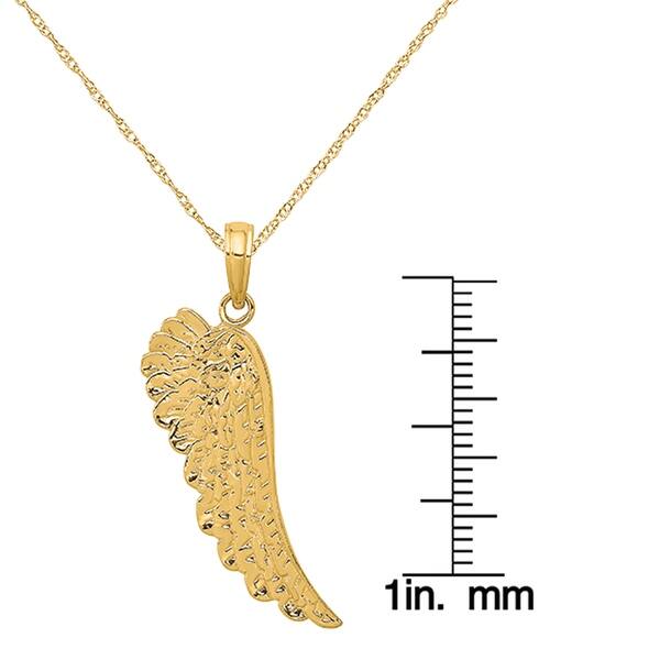 Solid 14k Yellow Gold Textured Angel Wing Charm Pendant Necklace Solid 14k Yellow Gold Textured Angel Wing Charm Pendant Necklace