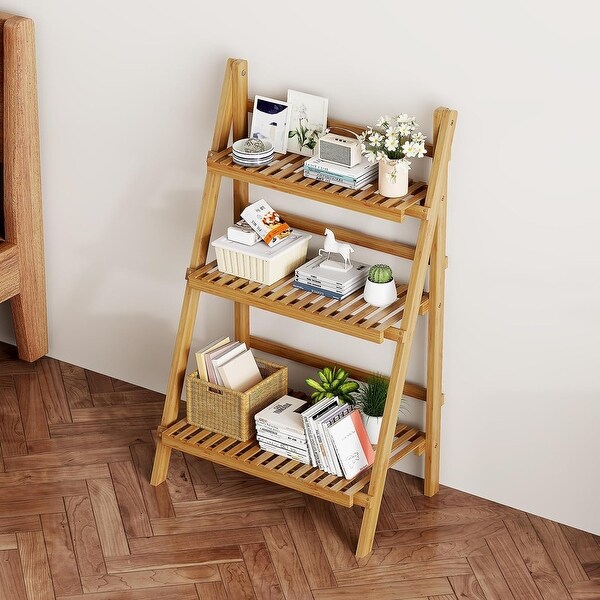 Foldable Bamboo Ladder Shelf, 3 Tier, 23.6 x 15 x 39.4 Inches