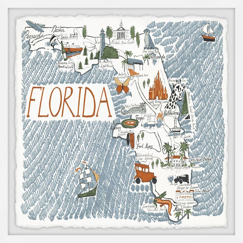 'Florida Illustrated Map II' Framed Painting Print