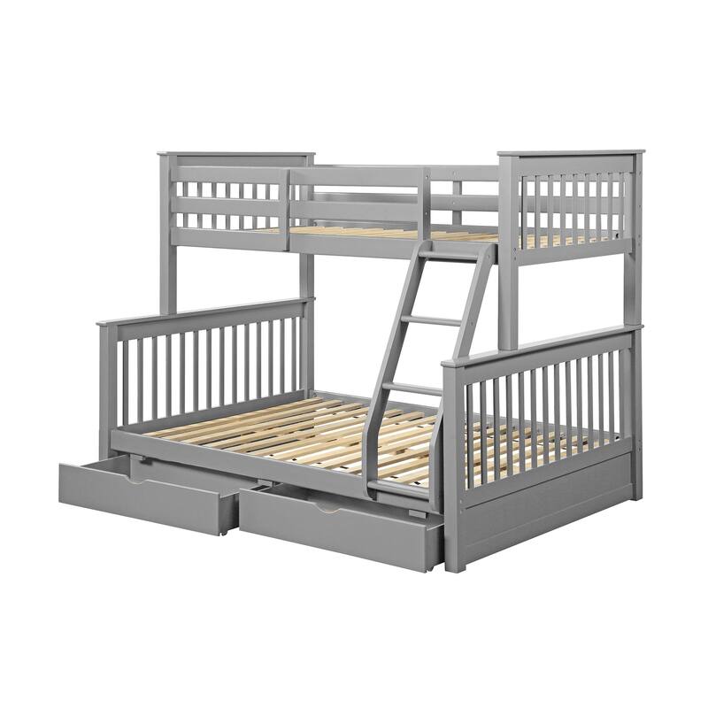 Jolis Grey Twin over Full 2-Drawer Bunk Bed