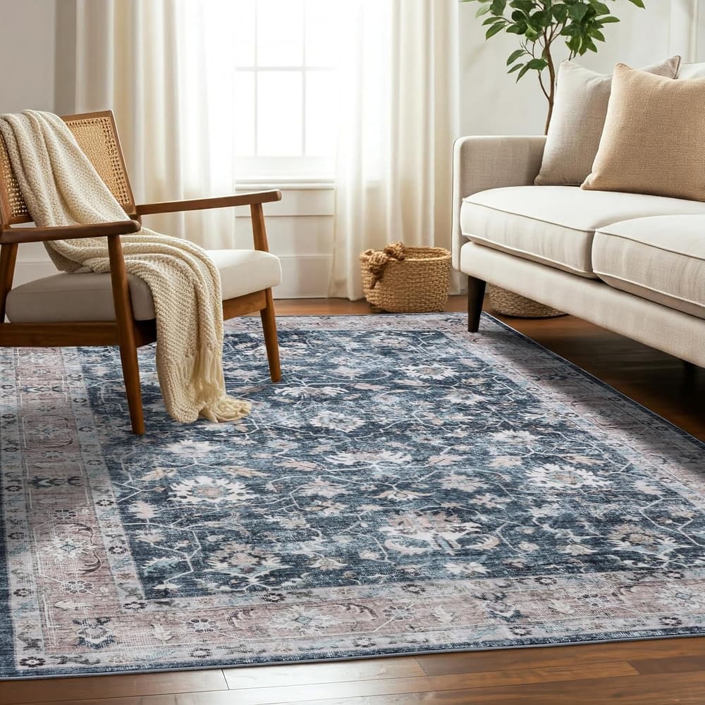Delara Machine Washable Area Rug, Soft & Durable, Non-Slip Backing, Eco- Friendly GRS certified