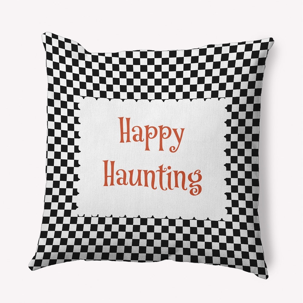 Halloween Happy Haunting Checks Accent Pillow