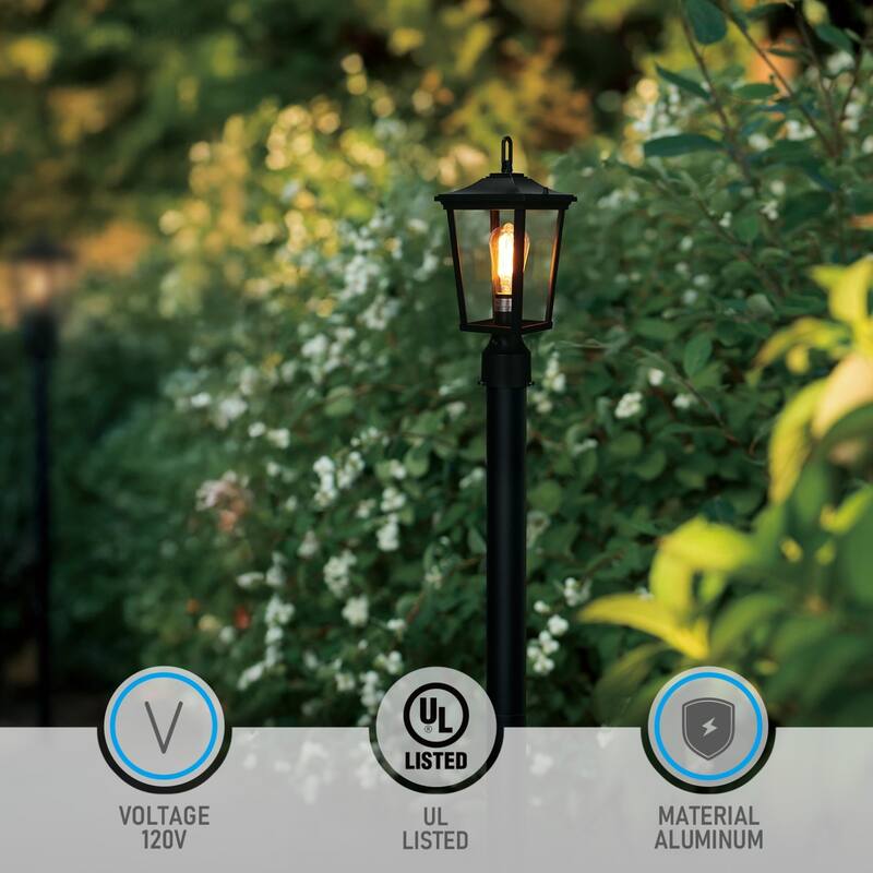 Dusk to Dawn Outdoor Post Lantern, Rectangular Clear Glass Post Light - 2PACK