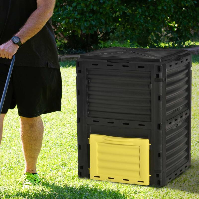 Outsunny Composting Tumblers Garden Compost Bin Large Outdoor Compost Container 80 Gallon, Yellow - 23.75'' x 23.75'' x 32''