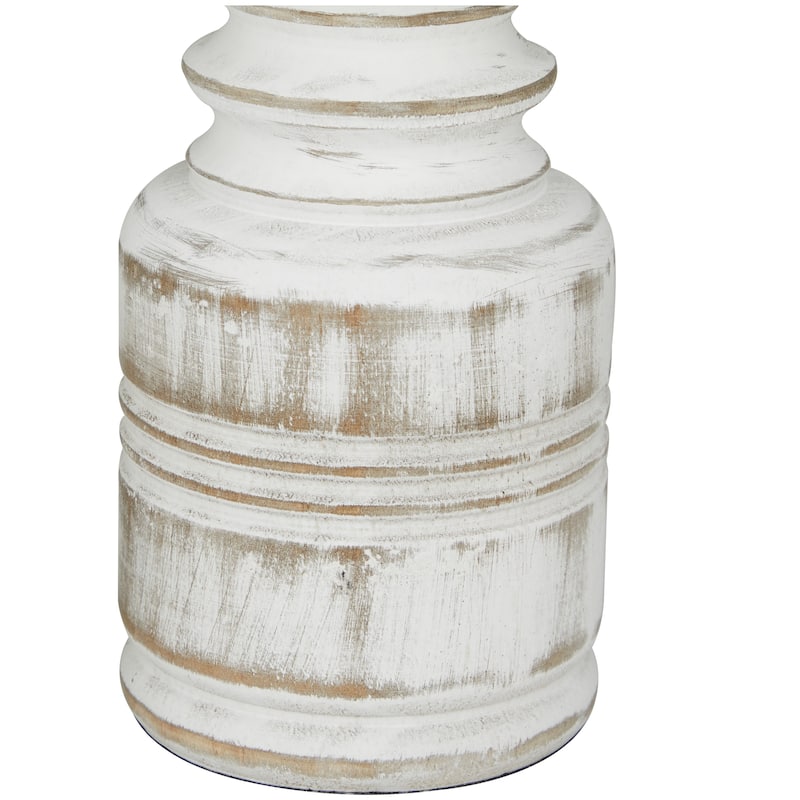 Brown Wood Pillar Candle Holder with White Wash Finish (Set of 3)