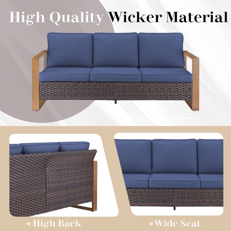 3 Pieces Patio Furniture Set Sectional Conversation Set - Brown