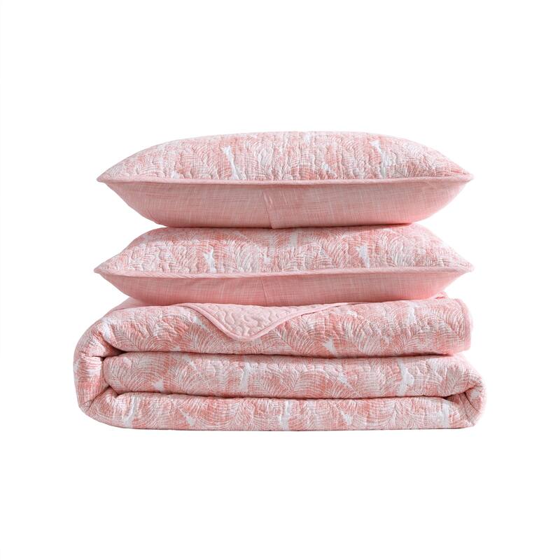 Tommy Bahama Distressed Water Leaves Cotton Reversible Orange Quilt Set