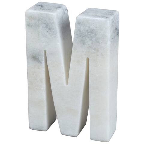 Creative Home Off-White Marble Letter M Bookend, Paper Weight, 4" x 5.9" x 1.5" H, Off-White (patterns may vary)