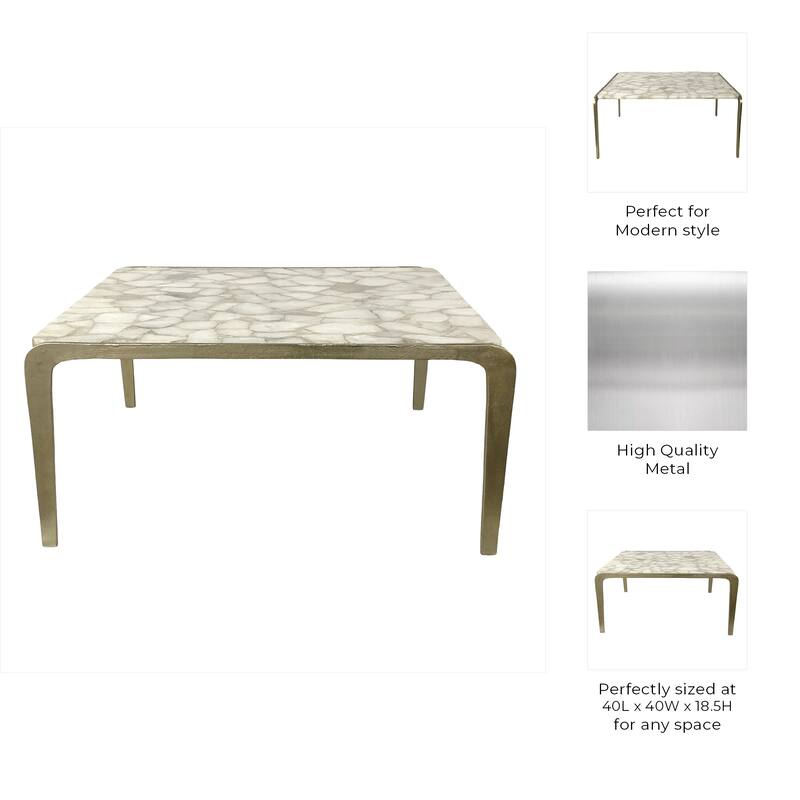Metal Coffee Table Mosaic Top Minimalist Savoir Design - 19" Gold - 40" x 40" x 18.75"
