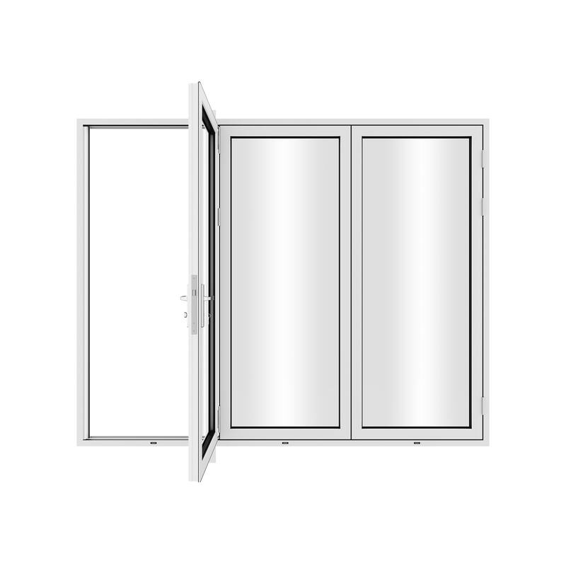 KaMic 108" X 80" 3 Panels Aluminum Folding Door In White, Folded Out From Left To Right Model #:FD3PWH10880-LR