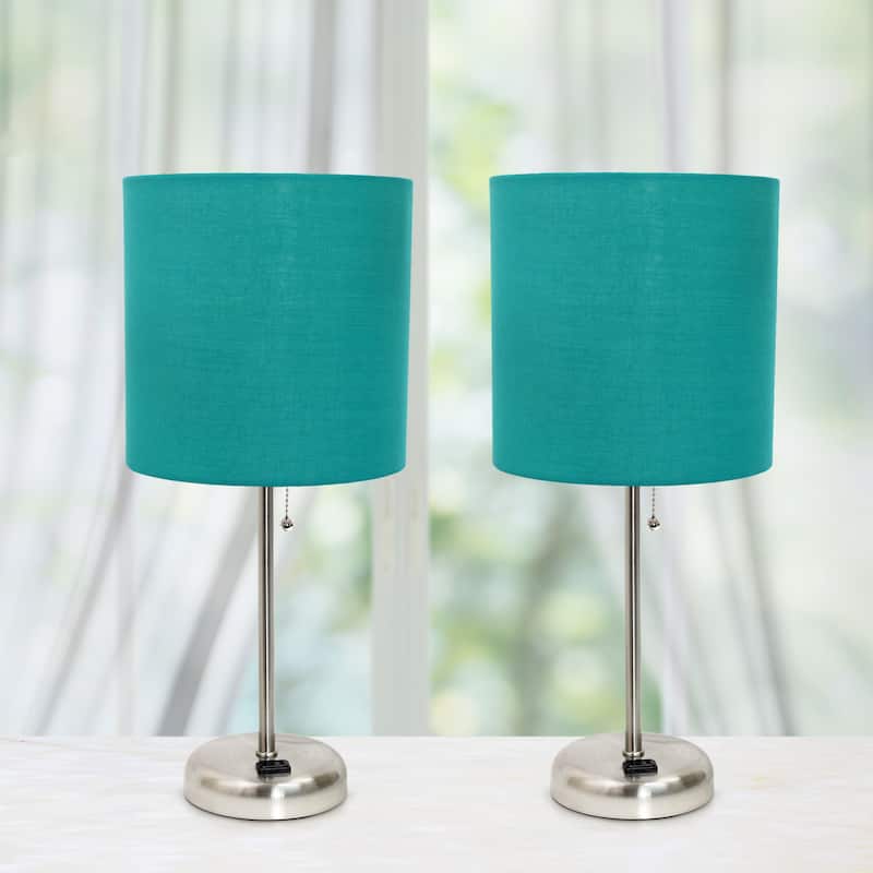 Simple Designs 19.5" 2 Pack Table Desk Lamp Set with Charging Outlet - 19.50
