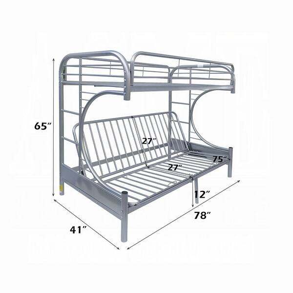 Metal Twin over Full Size Futon Bunk Bed, Silver