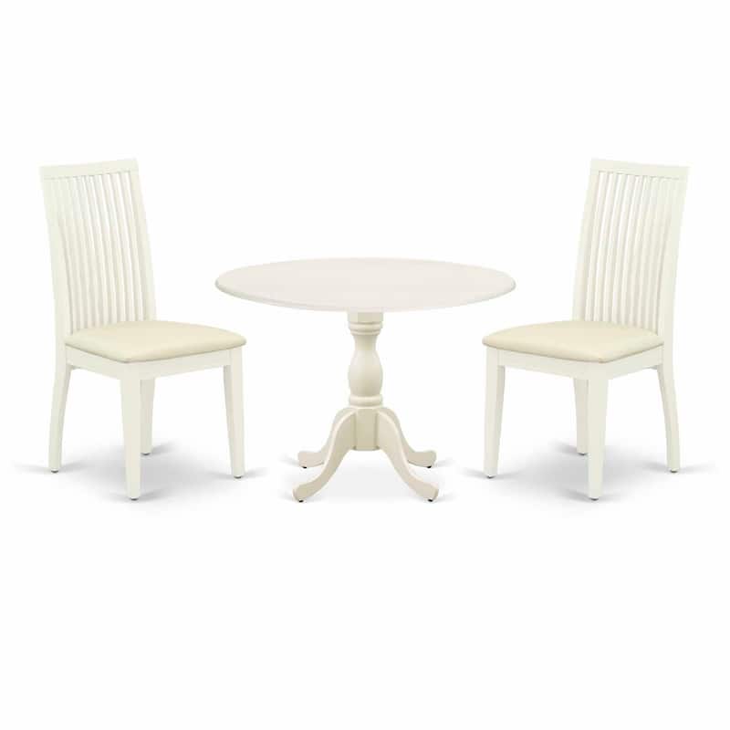 3-Piece Linen White Finish Solid Wood Top - Dining Room Set - Seats 4