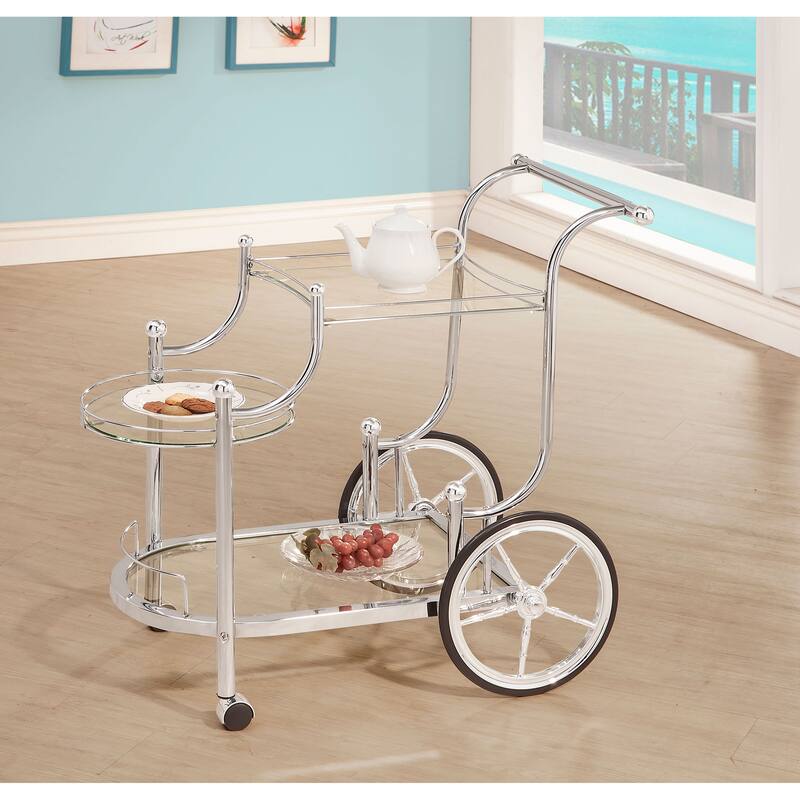 Sarandon Chrome 3-tier Glass Shelf Metal Bar Cart