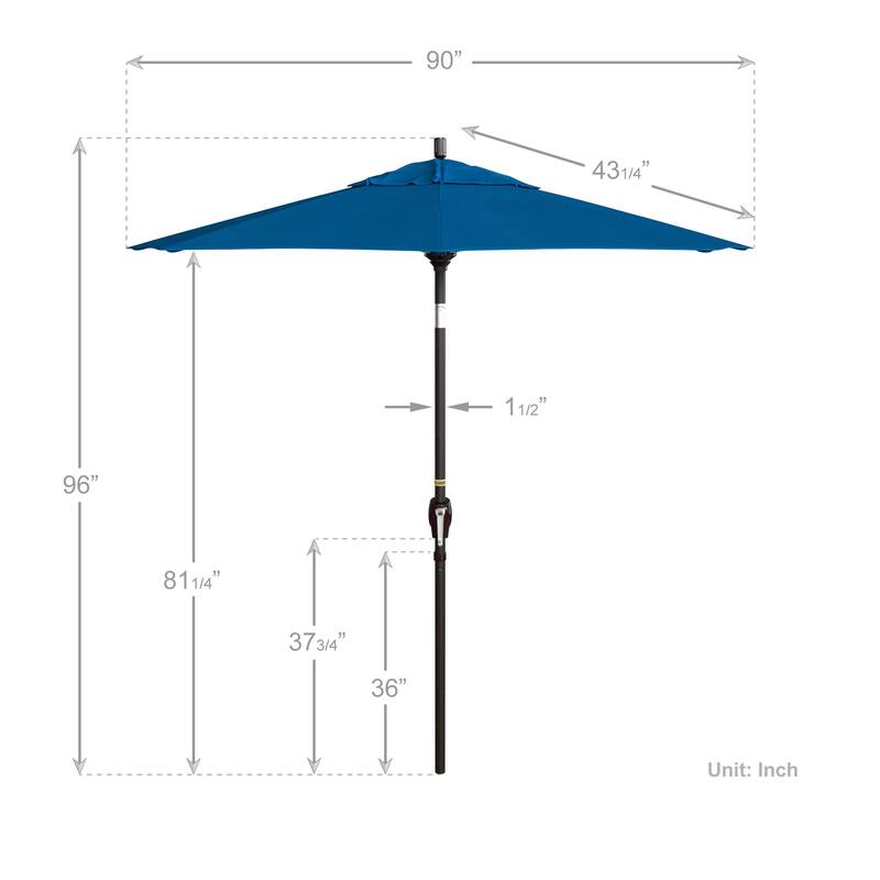 California Umbrella 7.5' Round Crank Lift Push Button Tilt Bronze Aluminum Patio Umbrella with Pacifica Pacific Blue Fabric