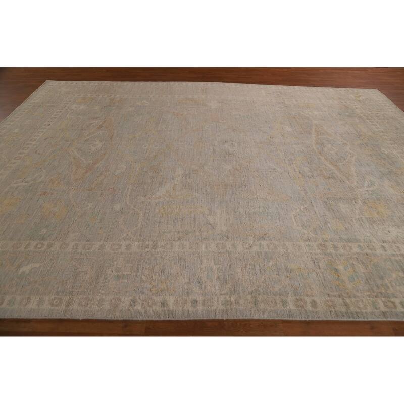 Floral Oushak Turkish Rug Hand-knotted Grey Wool Carpet - 9'1"x 12'0"