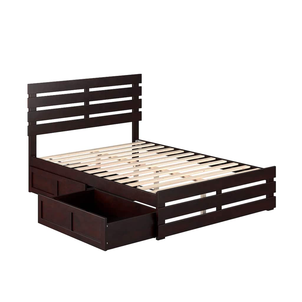 Oxford Full Platform Bed with Matching Footboard & 2 Storage Drawers in Espresso