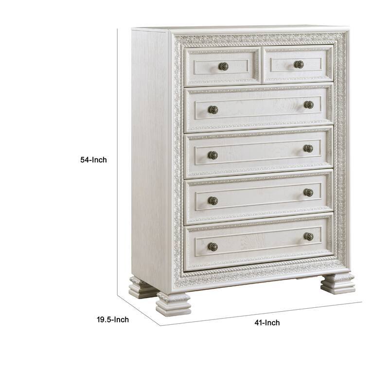 Rotu Tall Dresser Chest, 5 Drawers Rope Molding, White Ash Veneer