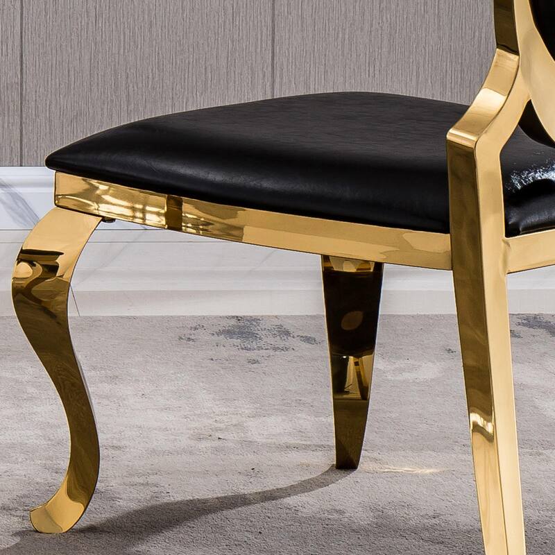 Leatherette Dining Chair with Oval Backrest Set of 2, Stainless Steel Legs