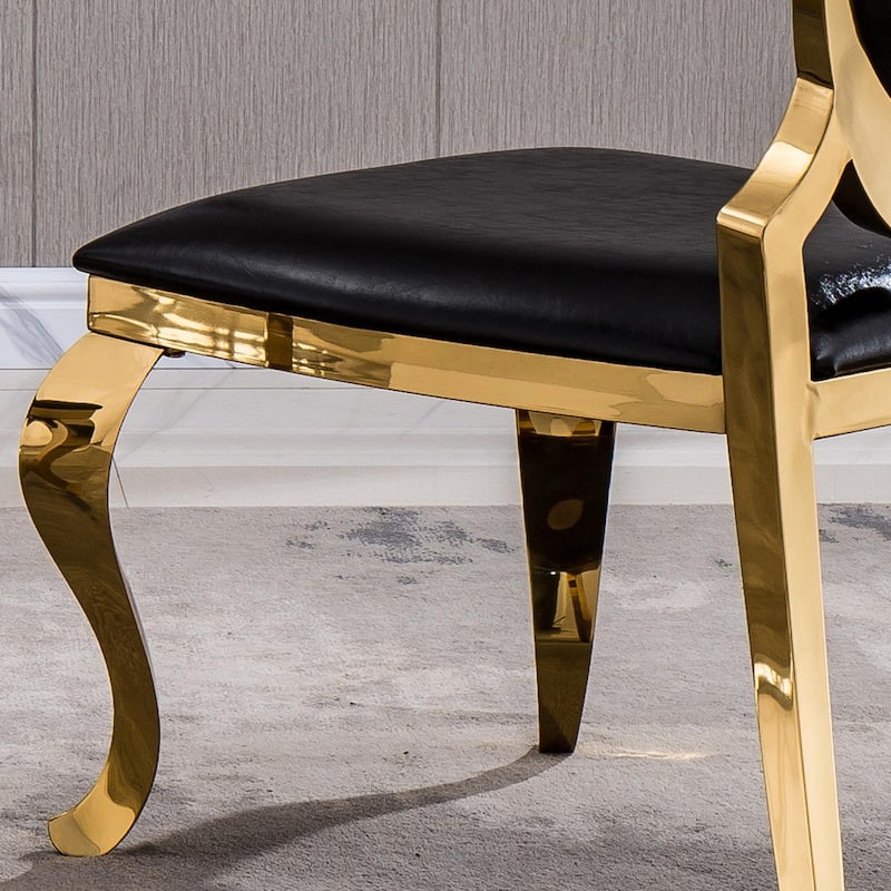 Set of 2 Leatherette Dining Chair with Oval Backrest and Steel Legs