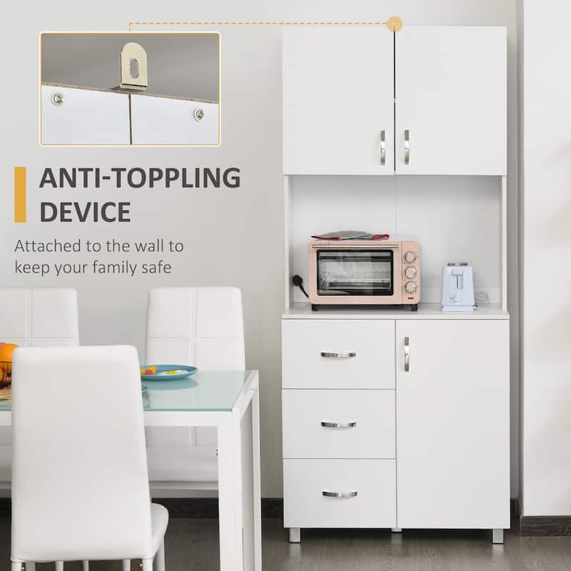 White Tall Three Drawers Cabinet with Two Doors and Middle Shelf Perfect for Kitchen or Office - 31.5" W x 15.5" D x 72.25" H