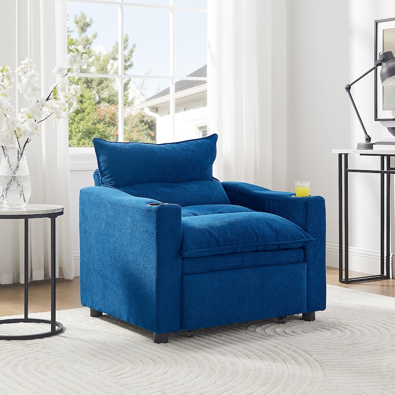 3-in-1 Convertible Sleeper Sofa Chair Bed, Sofa Chair with Adjustable Backrest, Pullout Sofa Bed with Cup Holder