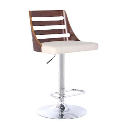 Swivel Wooden Cut Out Back Barstool with Pedestal Base, Cream and Chrome