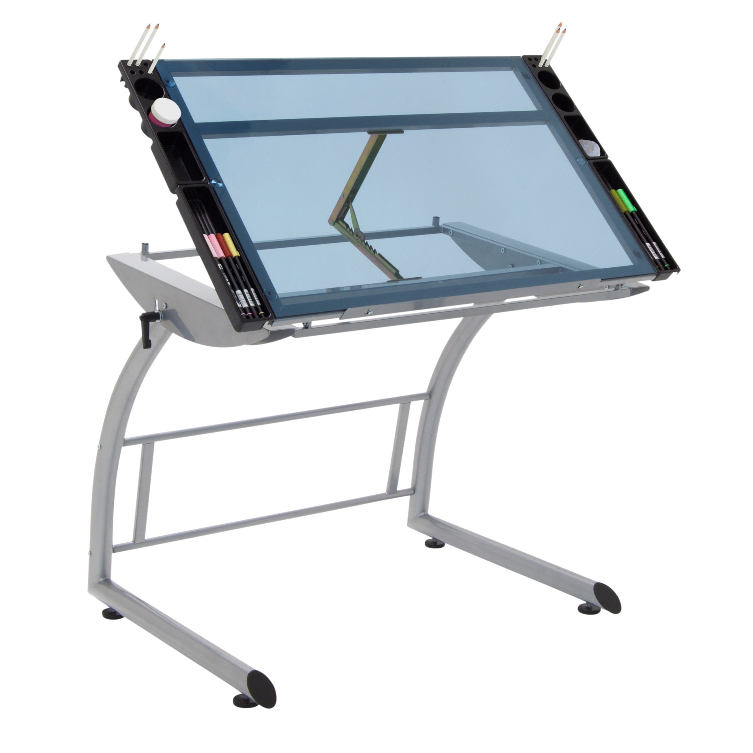 Studio Designs Triflex Metal and Glass Drawing Table Height Adjustable