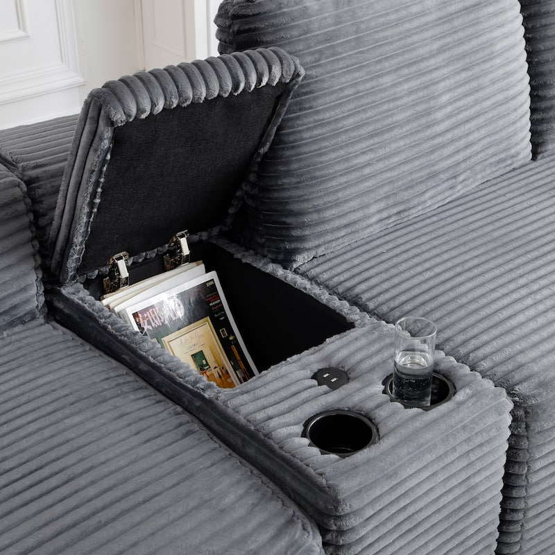 125" L Shaped Sectional Sofa with 2 Ottomans, Cloud Corduroy Couch with Deep Seat, Cup Holders and USB Ports