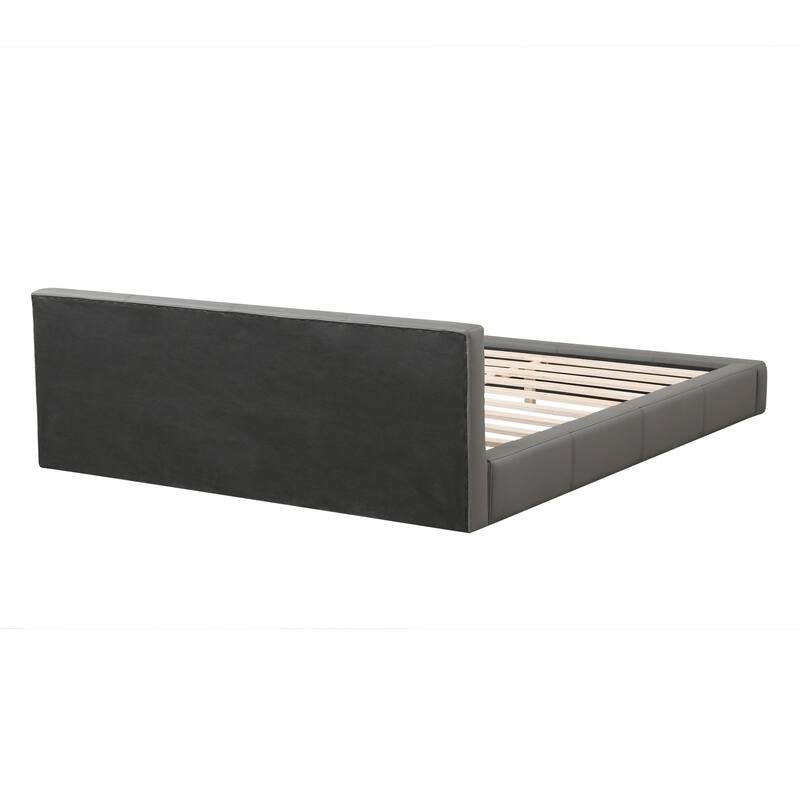 Modern Faux Leather Platform Bed Upholstered Grounded Bed Frame with Headboard, Low Profile Bed for Adults, No Box Spring Needed