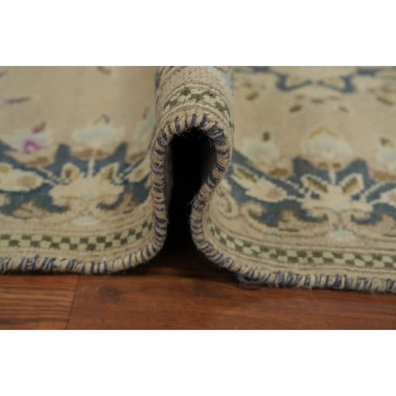 Hand Knotted Oriental 100% Wool Carpet Traditional Floral Beige & Ivories Kerman Runner Rug - 5' 4'' X 2' 2''
