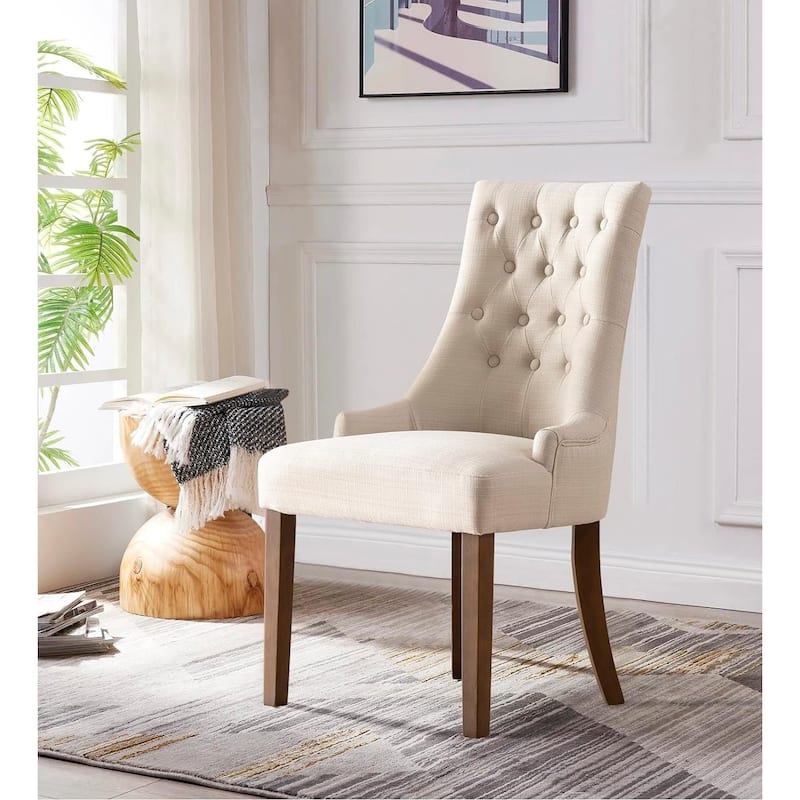 Wingback Upholstered Dining Chairs Set of 2, Fabric Side Dining Room Chairs with Tufted Button