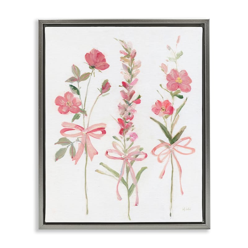 Stupell Pastel Pink Floral Sprigs Framed Floater Canvas Wall Art Design By Sally Swatland - 17 x 21 - Grey