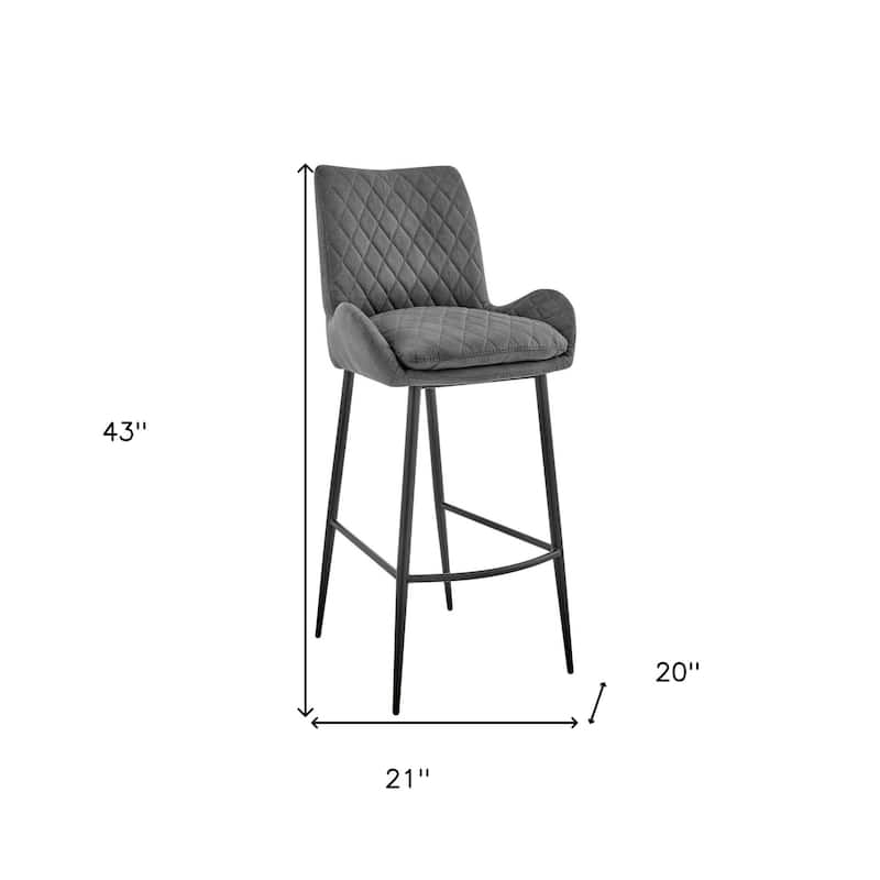 31" Seat Height Charcoal Upholstered Bar Chair with Full Back and Footrest Metal Frame for Kitchen - 42"H x 20"W x 21"D