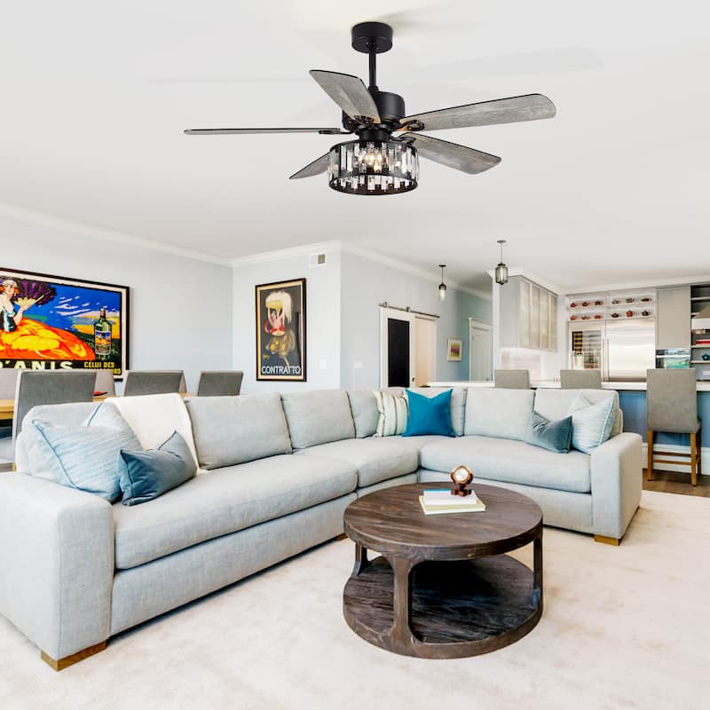 52-In Farmhouse Ceiling Fan with Lights Remote(Black)