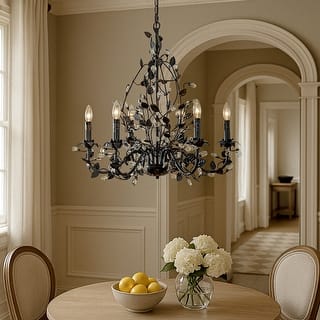 Contemporary 3/6-Light Dark Bronze Leaf Chandelier Elegant Interior Lighting With Crystal Accents For Dining Room Foyer