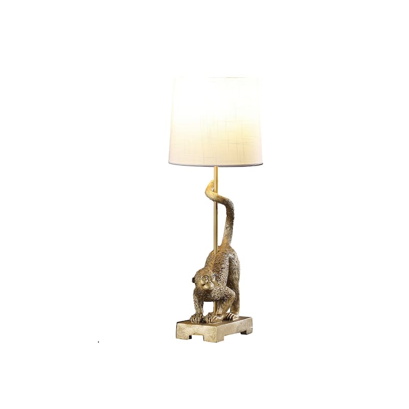 HomeRoots Gold Monkey Table Lamp With White Drum Shade - 9