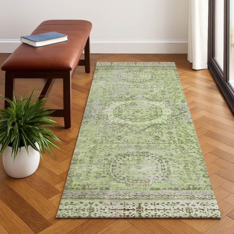 Premium Washable Super Soft Vintage Traditional Mayfield Rug - Aloe - 2'3" x 7'6"