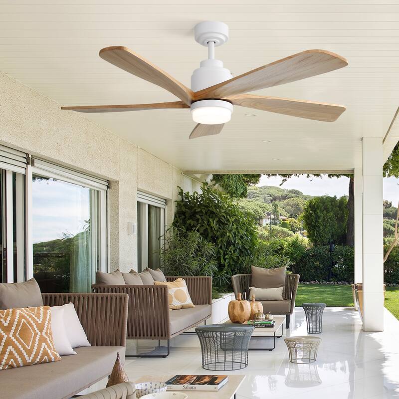 Sofucor 52" Solid Wood Noiseless Ceiling Fans with Dimmable LED Light Optional and Remote, 6-Speed Reversible, Smart Optional