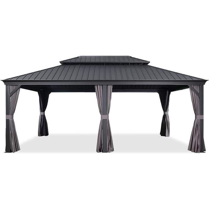 PURPLE LEAF Outdoor Galvanized Steel Hardtop Gazebo, Aluminum Frame Gazebo With Curtains