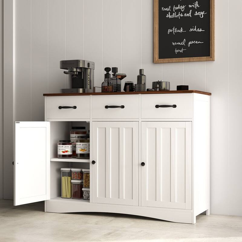 42.5" Farmhouse Buffets Sideboard, Modern Wood Kitchen Storage Cabinet with Adjustable Shelf