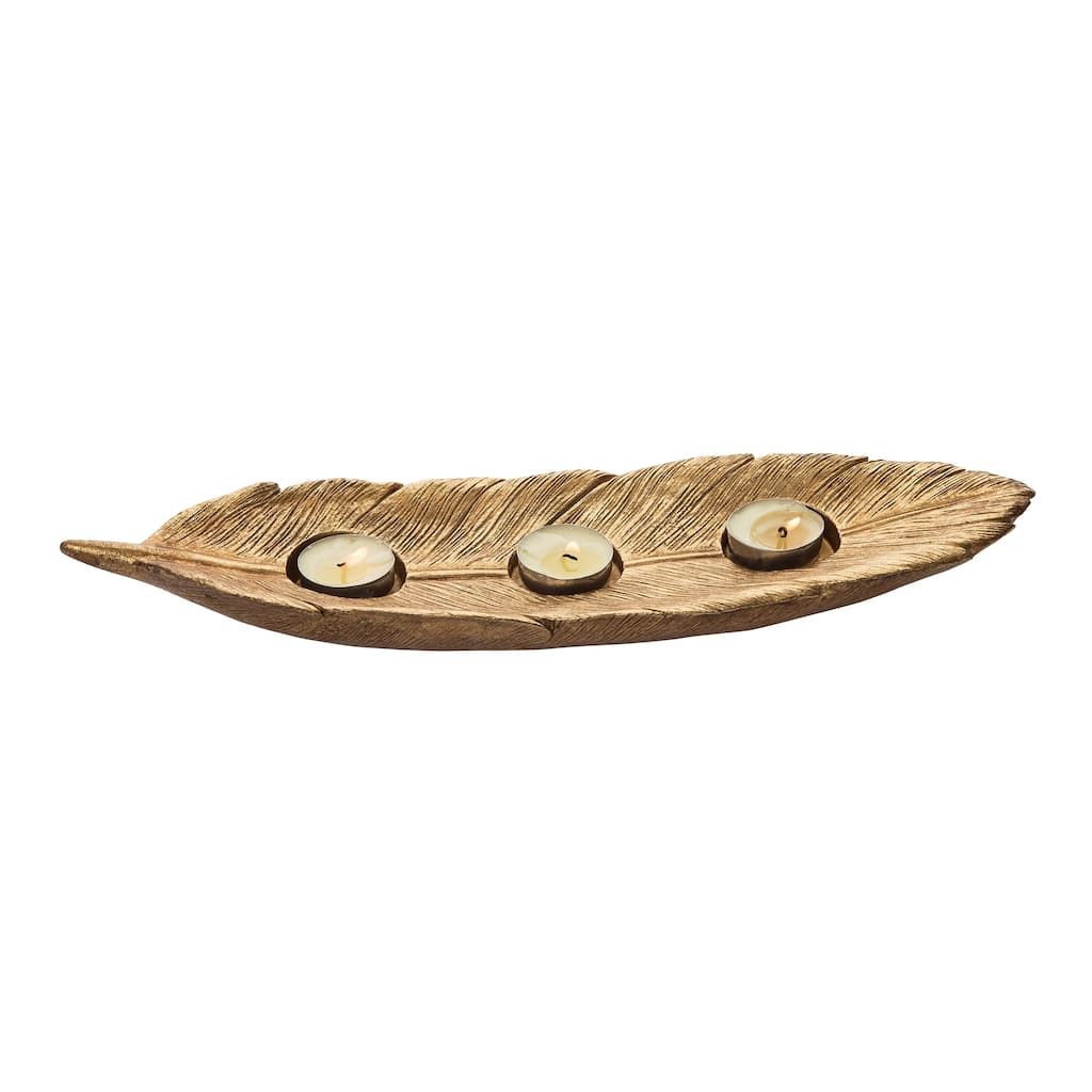 Transpac Resin 14.25 in. Gold Harvest Leaf Candle Holder
