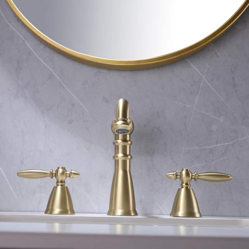 8.2"H Antique Solid Brass Widespread 2-handle Bathroom Sink Faucet