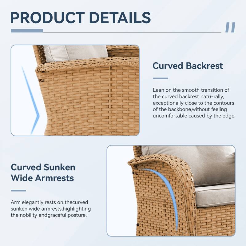 Gymojoy Outdoor Wicker Loveseat with Coffee Table and Outdoor Cushions