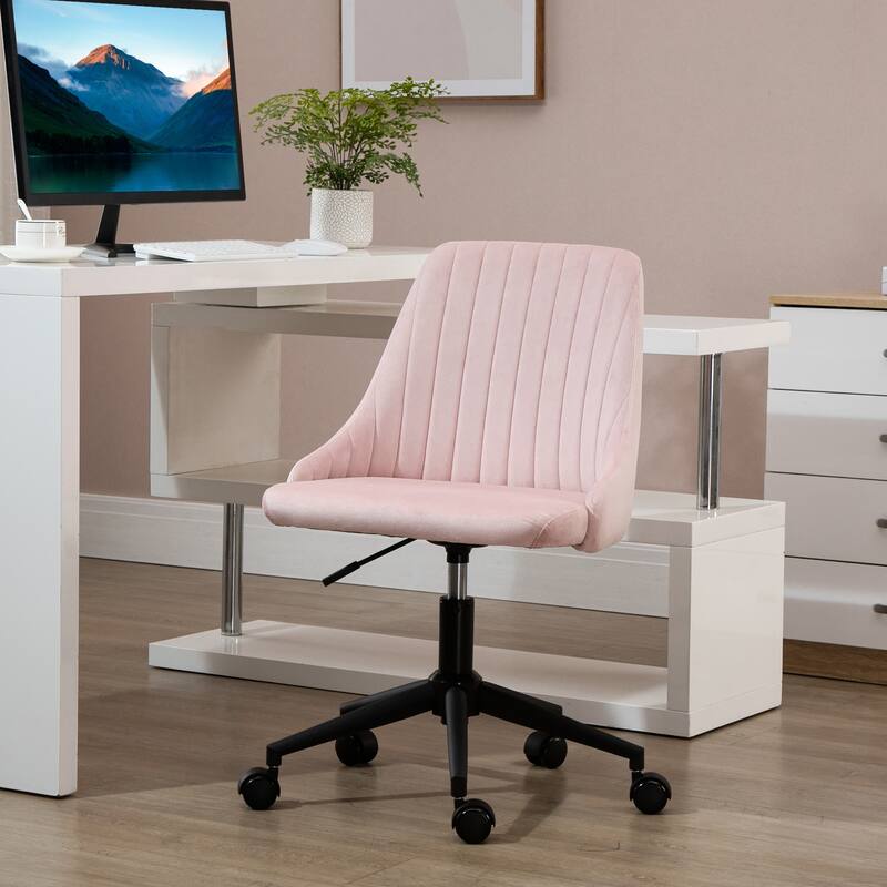 Office Desk Chair with Back and Wheels, Adjustable Height Vanity Chair, 360° Swivel Armless Rolling Home Chair - N/A