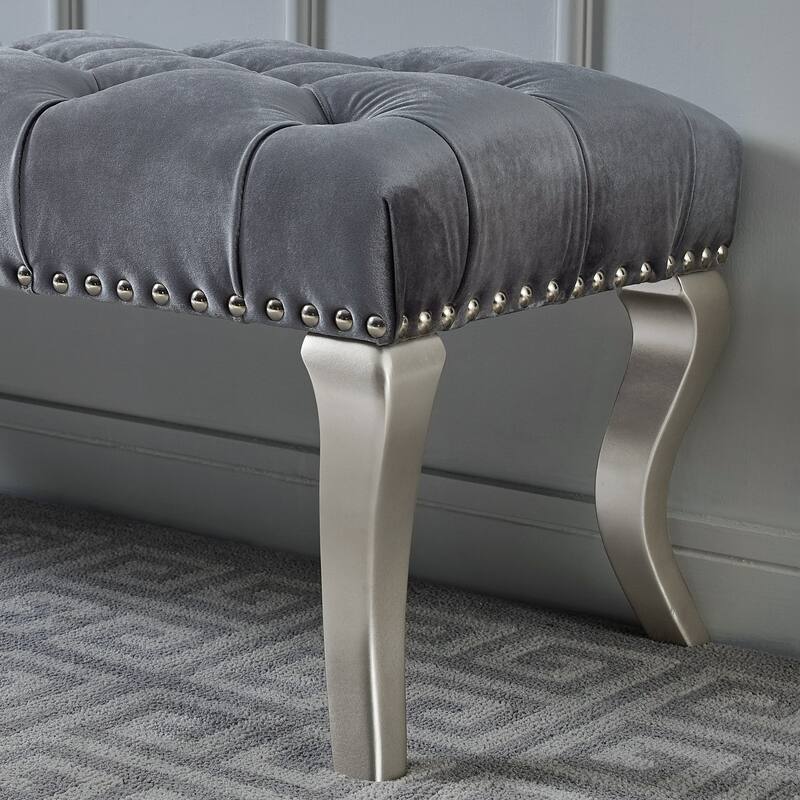 Roundhill Furniture Decor Maxem Tufted Upholstered Seat with Nailhead Trim Bench