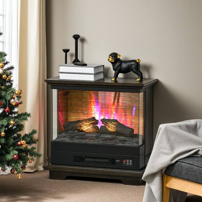 17/18/26/33 inch Freestanding Electric Fireplace Stove Heater with 3D Flame Effect 12H Timer Infrared Remote Control,Black/Brown
