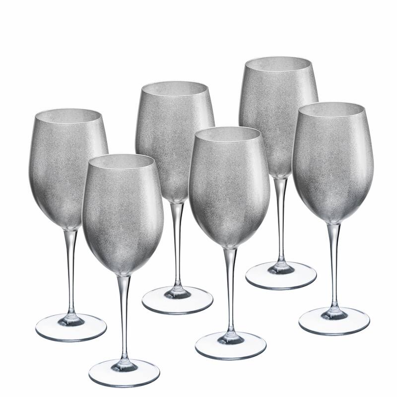 Majestic Gifts Inc. Glass Wine/Water Goblet Set/6 - Silver Glass W/ Clear Stem - 18 oz. Made in Europe